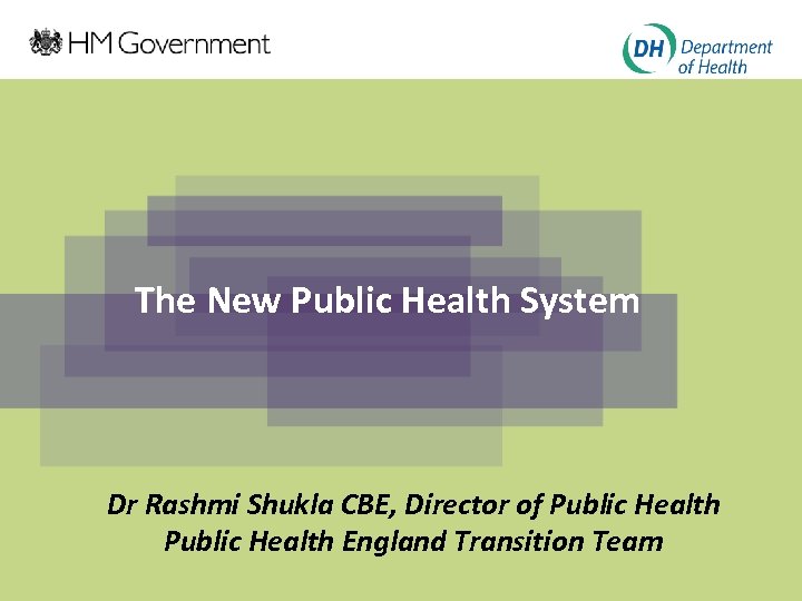 The New Public Health System Dr Rashmi Shukla CBE, Director of Public Health England