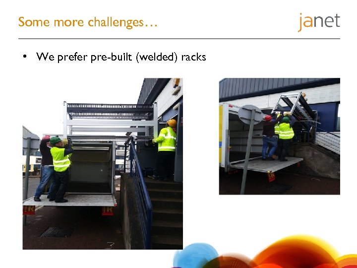 Some more challenges… • We prefer pre-built (welded) racks 