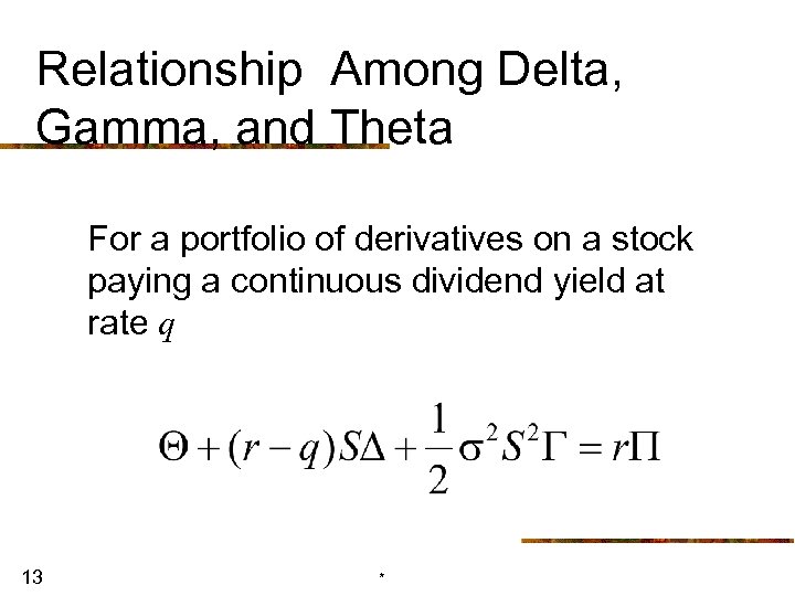 Relationship Among Delta, Gamma, and Theta For a portfolio of derivatives on a stock