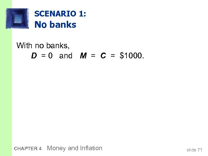 SCENARIO 1: No banks With no banks, D = 0 and M = C