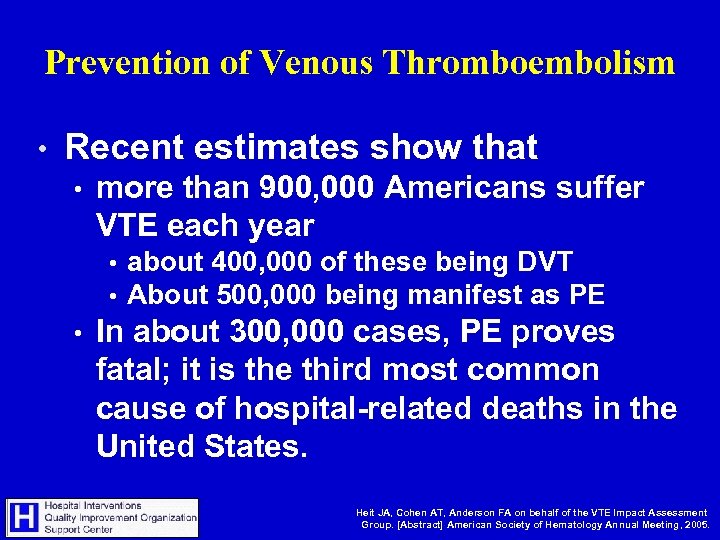 Prevention of Venous Thromboembolism • Recent estimates show that • more than 900, 000