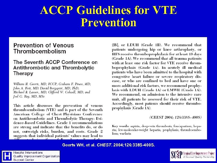 ACCP Guidelines for VTE Prevention Geerts WH, et al. CHEST. 2004; 126: 338 S-400