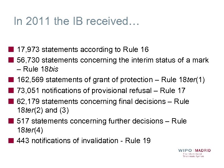 In 2011 the IB received… 17, 973 statements according to Rule 16 56, 730