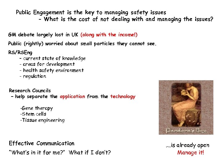 Public Engagement is the key to managing safety issues - What is the cost