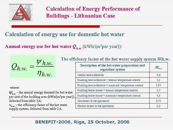 Calculation of Energy Performance of Buildings - Lithuanian Case Calculation of energy use for