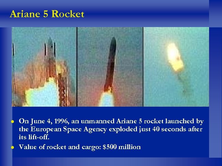 Ariane 5 Rocket On June 4, 1996, an unmanned Ariane 5 rocket launched by