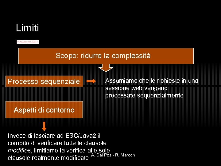 Limiti Scopo: ridurre la complessità Processo sequenziale Assumiamo che le richieste in una sessione