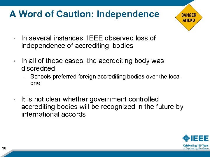 A Word of Caution: Independence • In several instances, IEEE observed loss of independence