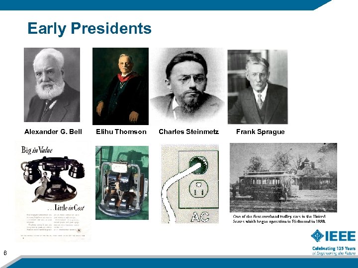 Early Presidents Alexander G. Bell 6 Elihu Thomson Charles Steinmetz Frank Sprague 