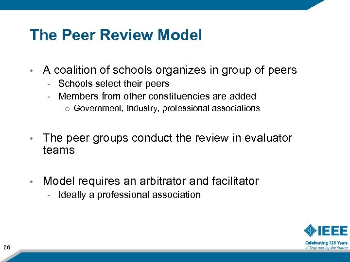 The Peer Review Model • A coalition of schools organizes in group of peers