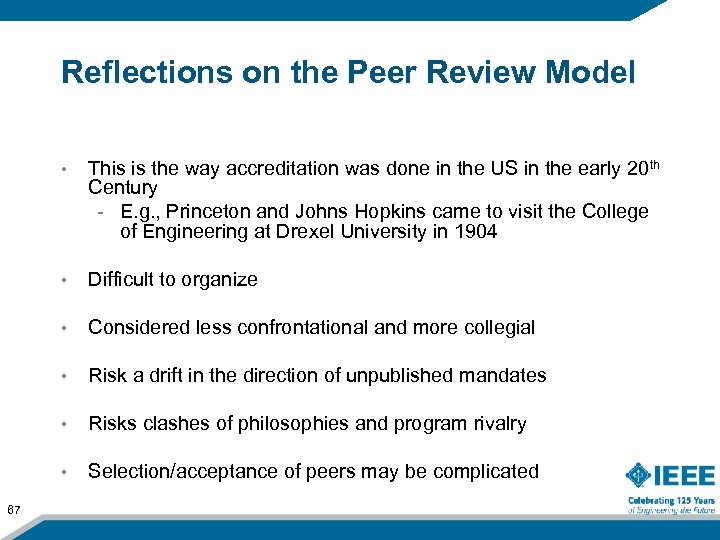 Reflections on the Peer Review Model • • Difficult to organize • Considered less