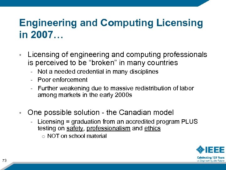 Engineering and Computing Licensing in 2007… • Licensing of engineering and computing professionals is