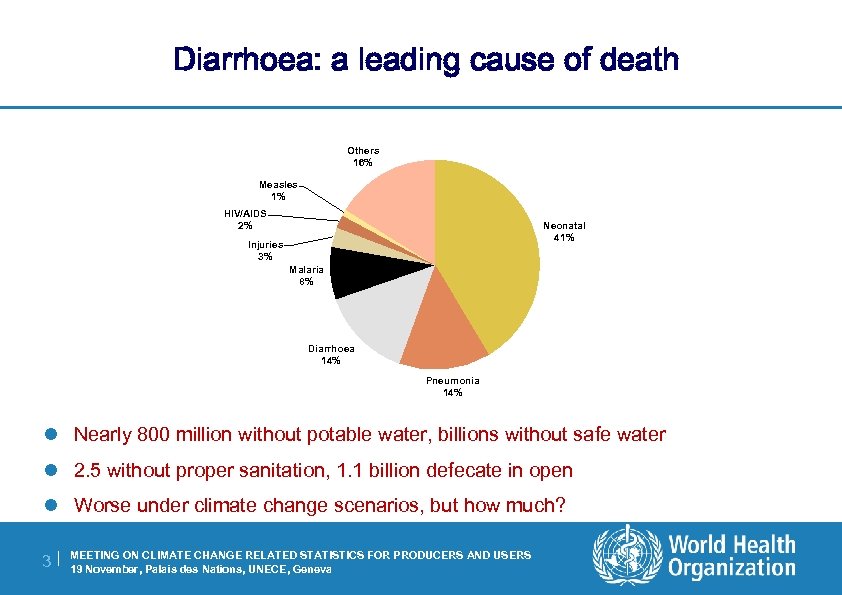 Diarrhoea: a leading cause of death Others 16% Measles 1% HIV/AIDS 2% Neonatal 41%