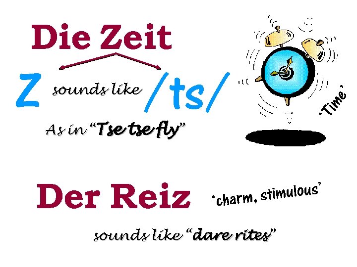 As in “Tse tse fly” Der Reiz me /ts/ ‘Ti Z sounds like ’