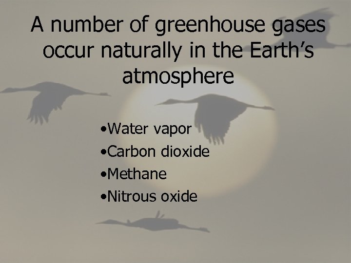 A number of greenhouse gases occur naturally in the Earth’s atmosphere • Water vapor
