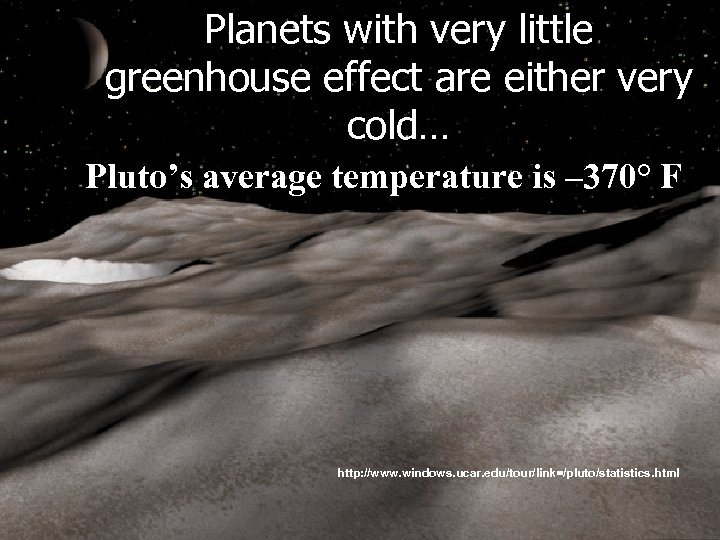 Planets with very little greenhouse effect are either very cold… Pluto’s average temperature is