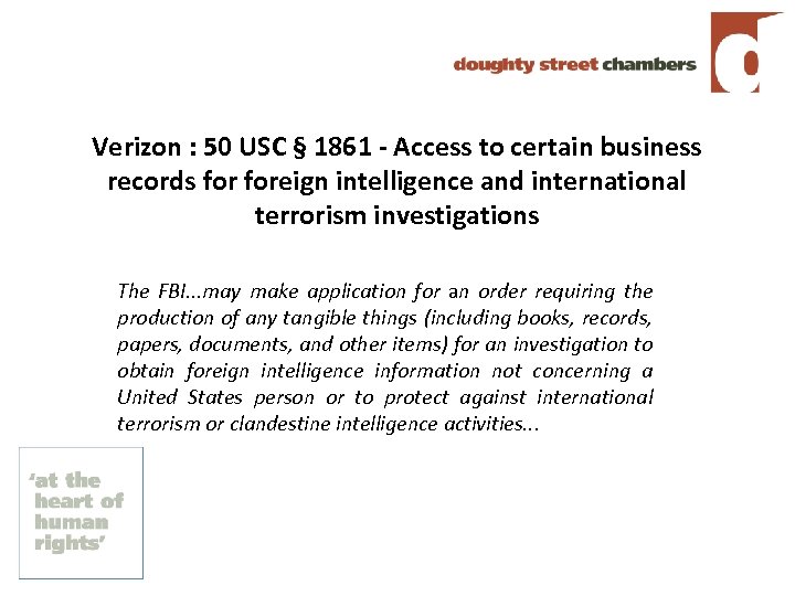 Verizon : 50 USC § 1861 - Access to certain business records foreign intelligence
