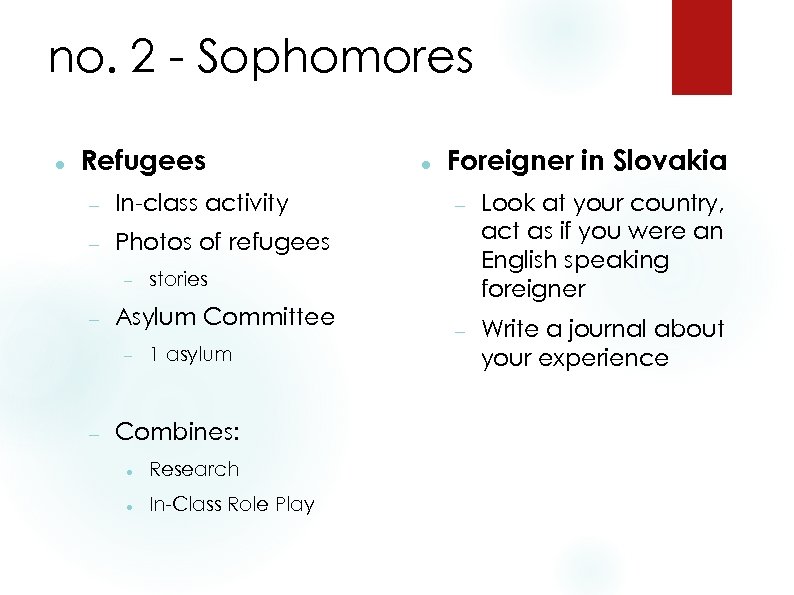 no. 2 - Sophomores Refugees In-class activity Foreigner in Slovakia Photos of refugees Look