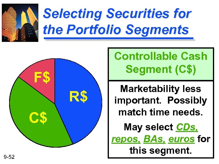 Selecting Securities for the Portfolio Segments Controllable Cash Segment (C$) F$ R$ C$ 9