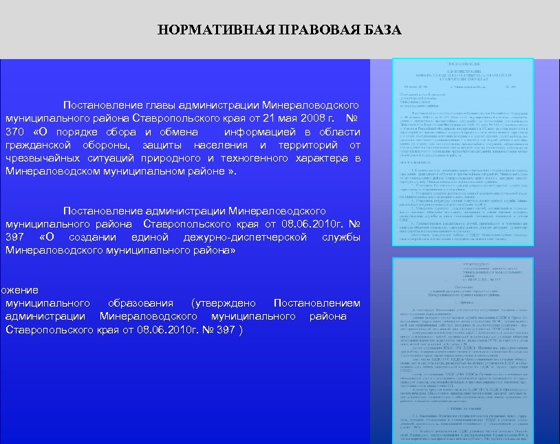 НОРМАТИВНАЯ ПРАВОВАЯ БАЗА Постановление главы администрации Минераловодского муниципального района Ставропольского края от 21 мая