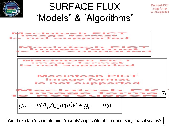 SURFACE FLUX “Models” & “Algorithms” (5) g. C = m(An/Cs)F(e)P + go (6) Are