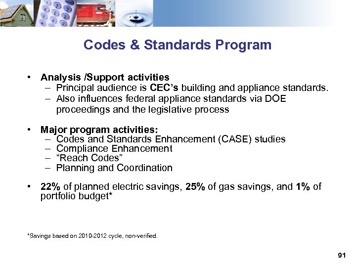 Codes & Standards Program • Analysis /Support activities – Principal audience is CEC’s building