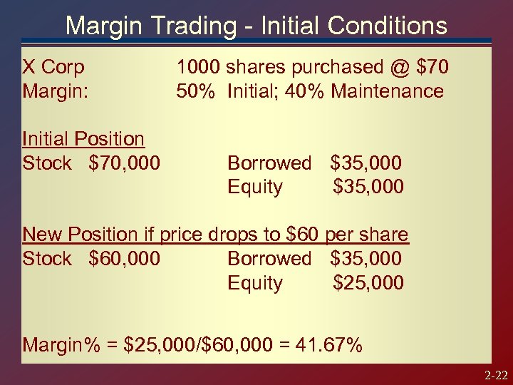 Margin Trading - Initial Conditions X Corp Margin: Initial Position Stock $70, 000 1000