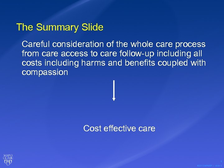 The Summary Slide Careful consideration of the whole care process from care access to