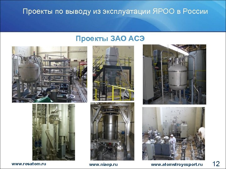 Проекты по выводу из эксплуатации ЯРОО в России Проекты ЗАО АСЭ www. rosatom. ru