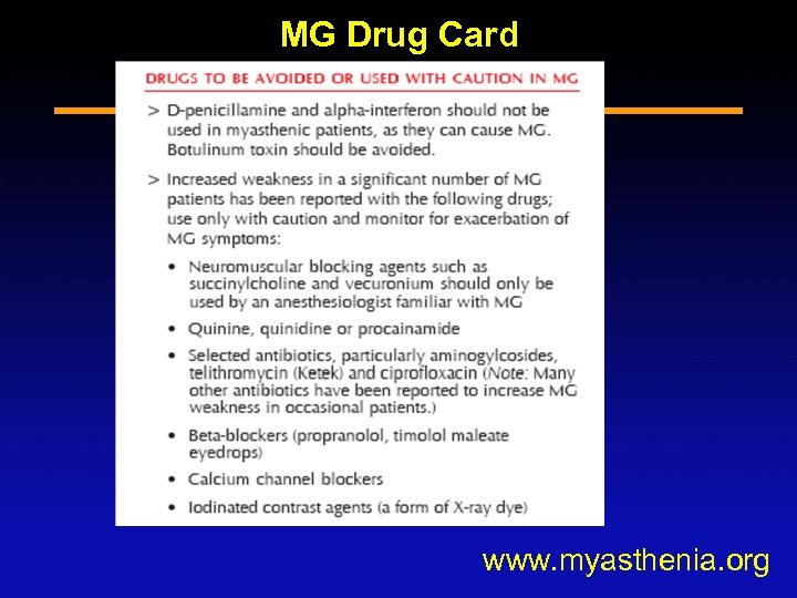 MG Drug Card www. myasthenia. org 