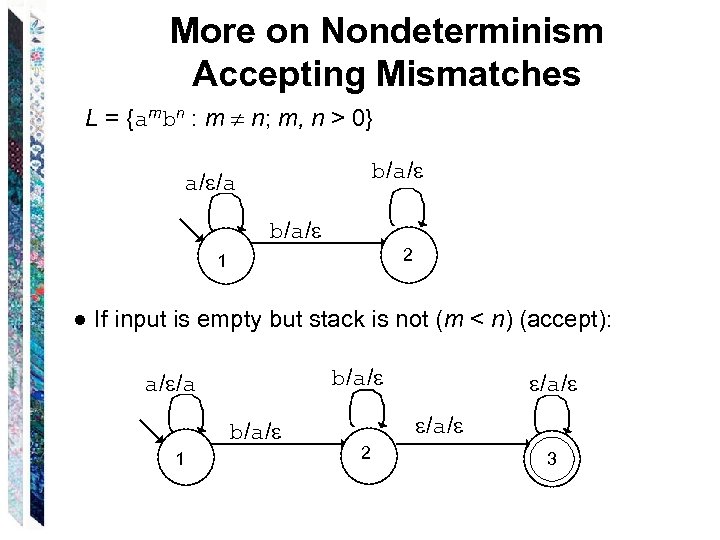 More on Nondeterminism Accepting Mismatches L = {ambn : m n; m, n >