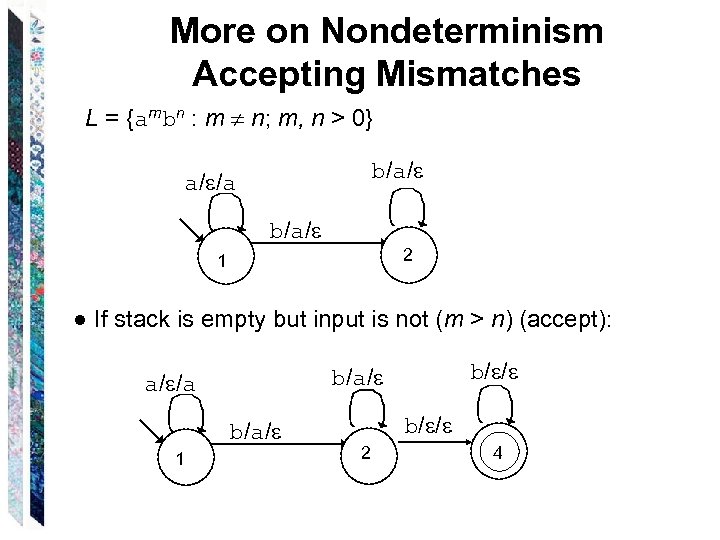 More on Nondeterminism Accepting Mismatches L = {ambn : m n; m, n >