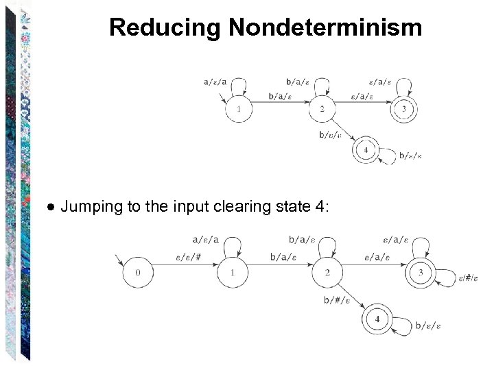 Reducing Nondeterminism ● Jumping to the input clearing state 4: 