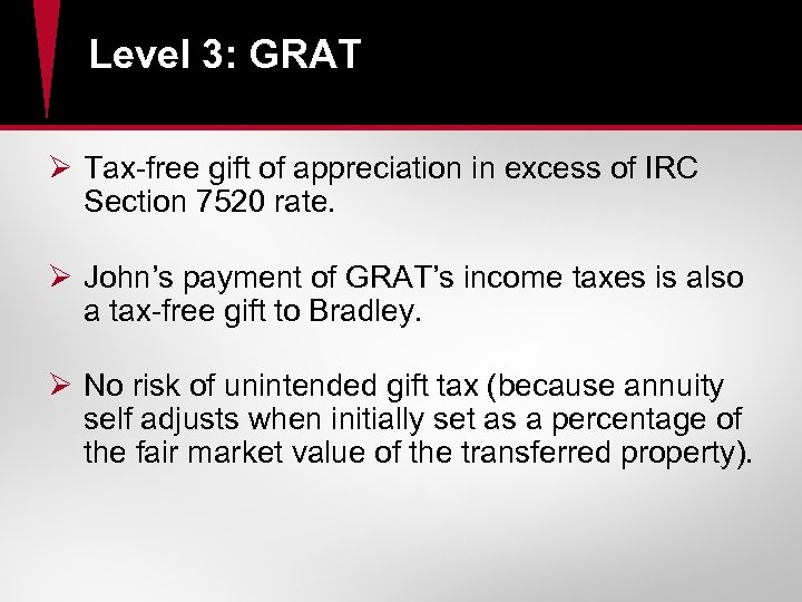Level 3: GRAT Ø Tax-free gift of appreciation in excess of IRC Section 7520