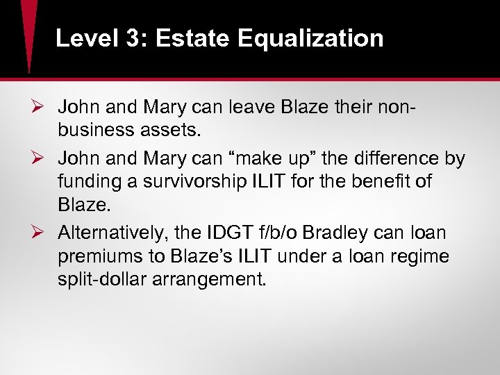 Level 3: Estate Equalization Ø John and Mary can leave Blaze their nonbusiness assets.