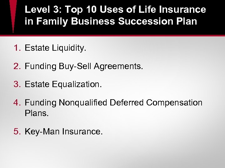 Level 3: Top 10 Uses of Life Insurance in Family Business Succession Plan 1.