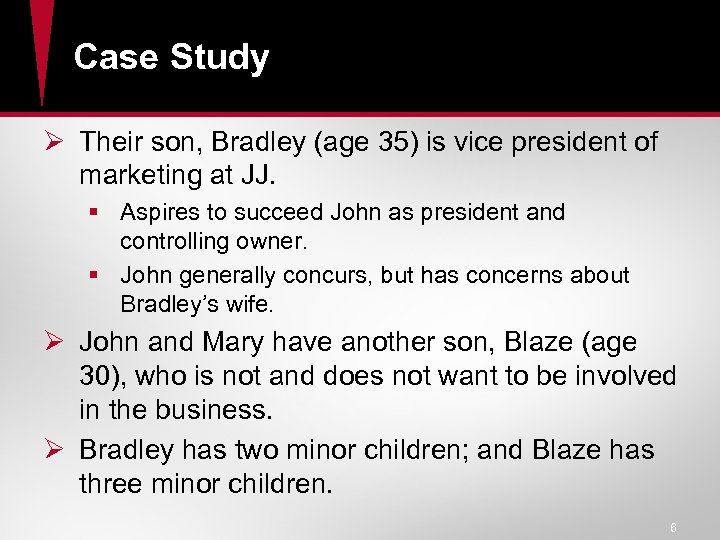Case Study Ø Their son, Bradley (age 35) is vice president of marketing at