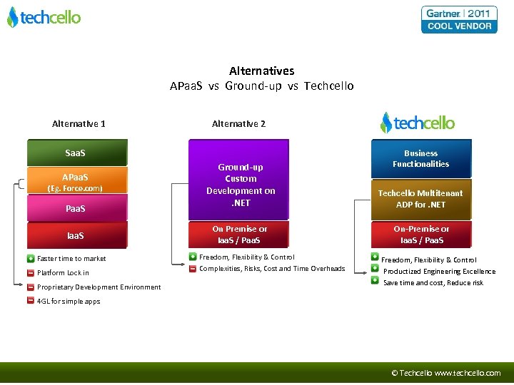 Executive Summary – Company Overview Alternatives APaa. S vs Ground-up vs Techcello Alternative 1