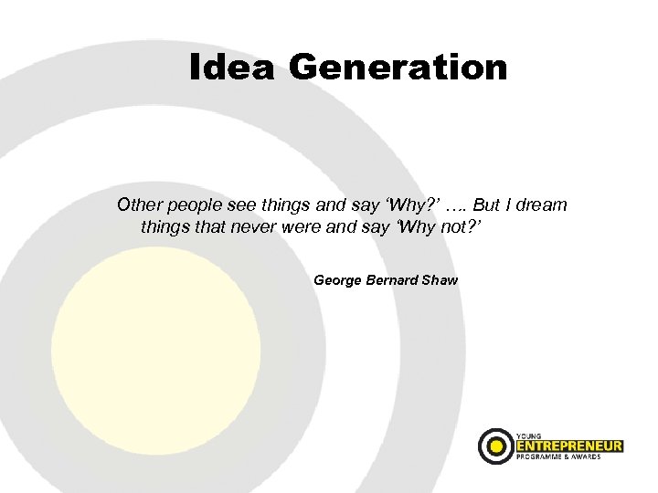 Idea Generation Other people see things and say ‘Why? ’ …. But I dream