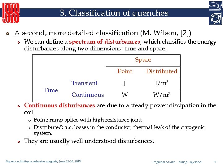 3. Classification of quenches A second, more detailed classification (M. Wilson, [2]) We can