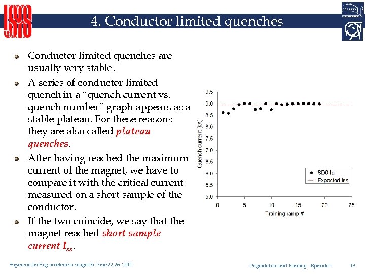4. Conductor limited quenches are usually very stable. A series of conductor limited quench