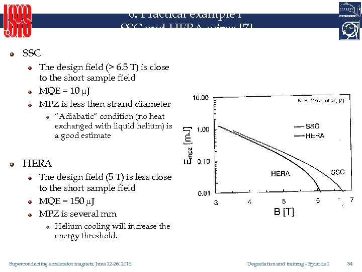 6. Practical example I SSC and HERA wires [7] SSC The design field (>