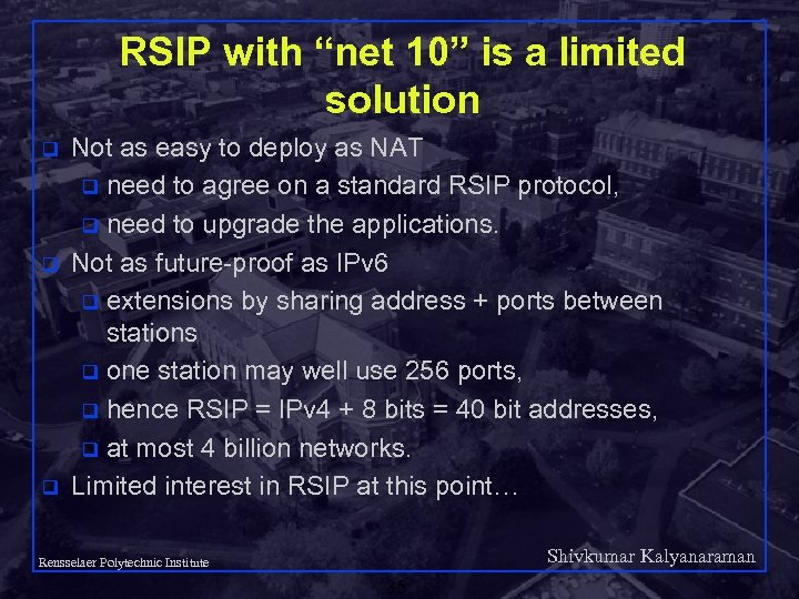 RSIP with “net 10” is a limited solution q q q Not as easy