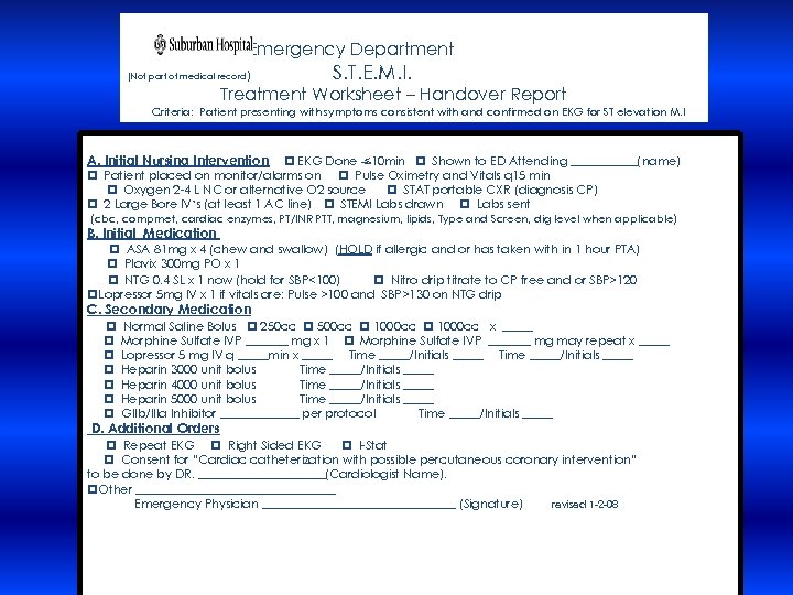  Emergency Department (Not part of medical record ) S. T. E. M. I.