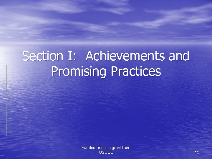 Section I: Achievements and Promising Practices Funded under a grant from USDOL 15 
