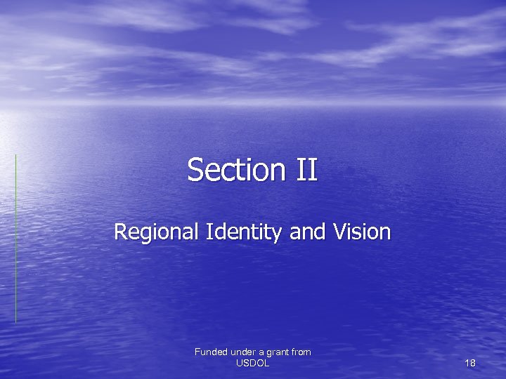 Section II Regional Identity and Vision Funded under a grant from USDOL 18 