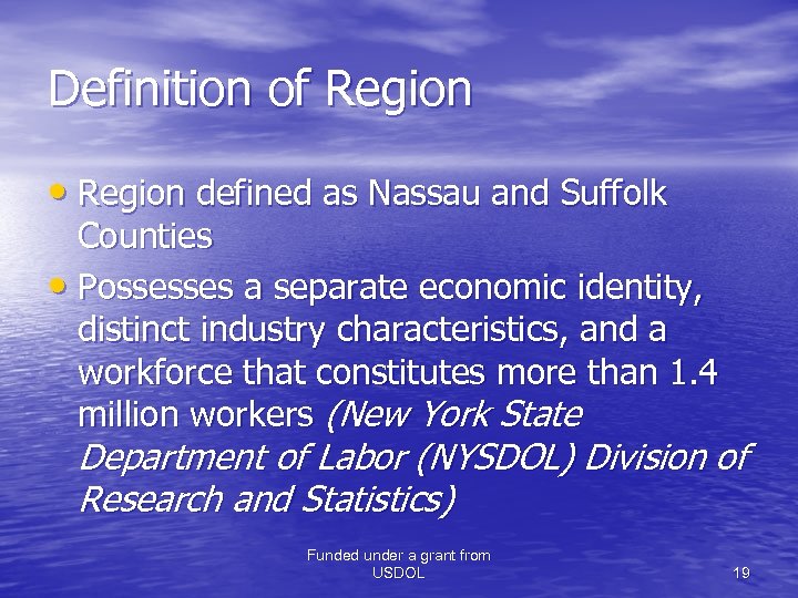 Definition of Region • Region defined as Nassau and Suffolk Counties • Possesses a