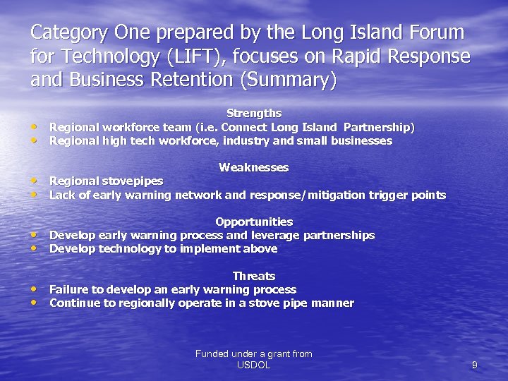 Category One prepared by the Long Island Forum for Technology (LIFT), focuses on Rapid