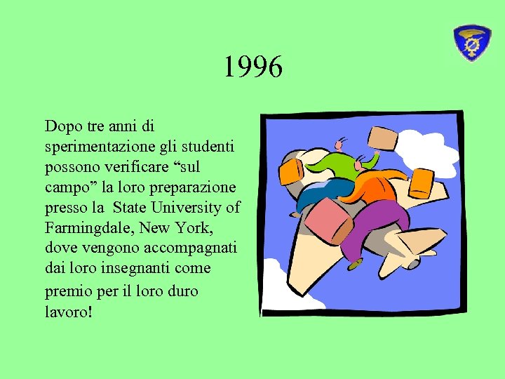 1996 Dopo tre anni di sperimentazione gli studenti possono verificare “sul campo” la loro