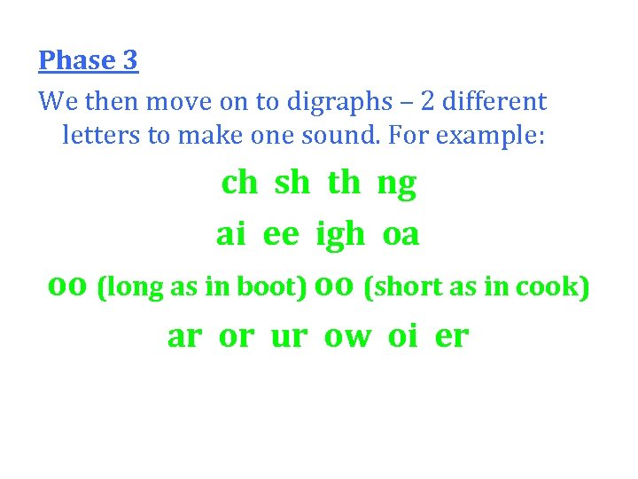 Phase 3 We then move on to digraphs – 2 different letters to make